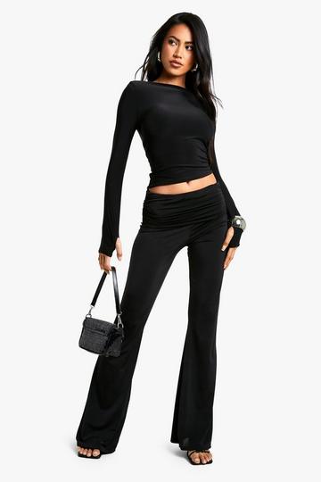 Slinky Fold Over Flare Pants black