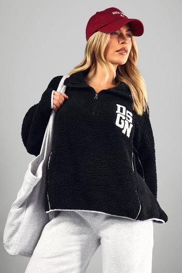 Black Dsgn Applique Contrast Piping Borg Fleece