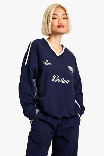 Oversized Top Met Elastische Zoom En V-Hals navy