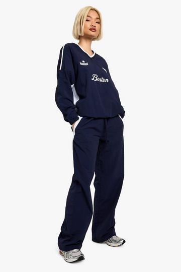 Elasticated Waistband Wide Leg Trouser navy