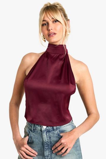 Satin Halter Cami burgundy