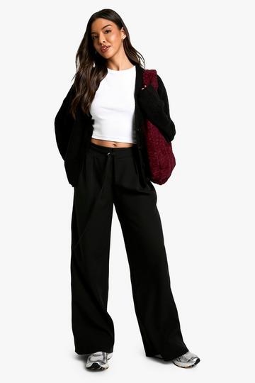 Geweven Wide Leg Broek Met Ceintuur black