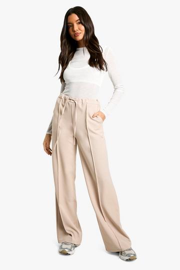 Stone Beige MARL DRAWSTRING WAIST SMART WOVEN TROUSERS