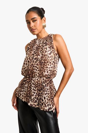 Multi PLEATED LEOPARD PRINT ASYMMETRIC HEM CAMI