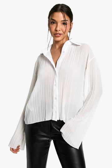 PLEATED FITTED SHIRT white