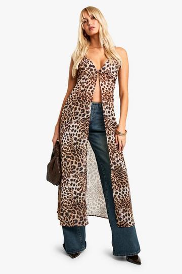 Multi Leopard Print Woven Maxi Top