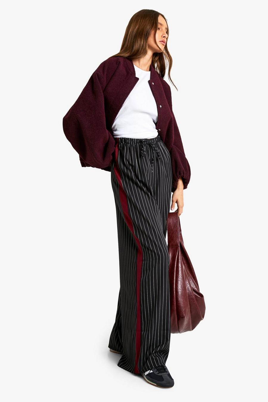 Side Stripe Pinstripe Drawstring Wide Leg Pants | boohoo USA Side Stripe Pinstripe Drawstring Wide Leg Pants | boohoo USA