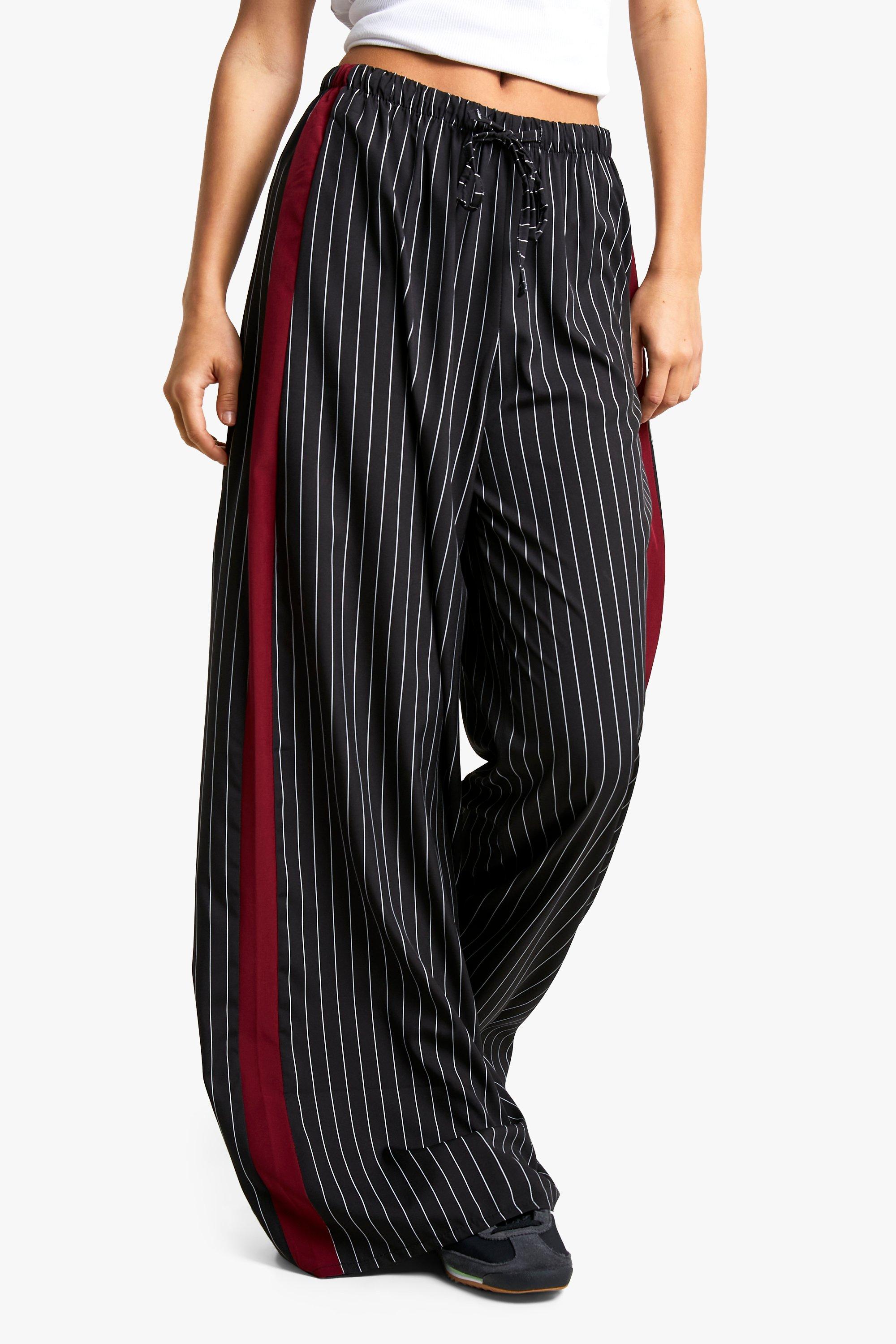 Side Stripe Pinstripe Drawstring Wide Leg Pants | boohoo USA