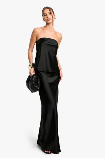 SATIN LONGLINE BANDEAU & MAXI SKIRT SET black