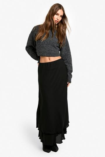 DOUBLE LAYER CHIFFON MIDAXI SKIRT black