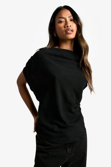 Gedrapeerde Asymmetrische Mouwloze Blouse black