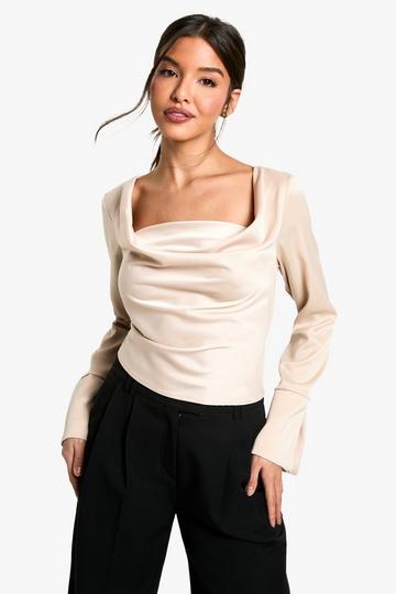 SATIN COWL NECK BLOUSE champagne