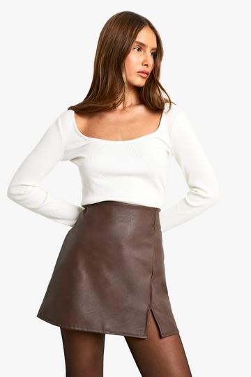 FAUX LEATHER MINI SKIRT brown