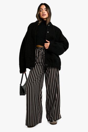 Stripe Drawstring Waist Wide Leg Pants black