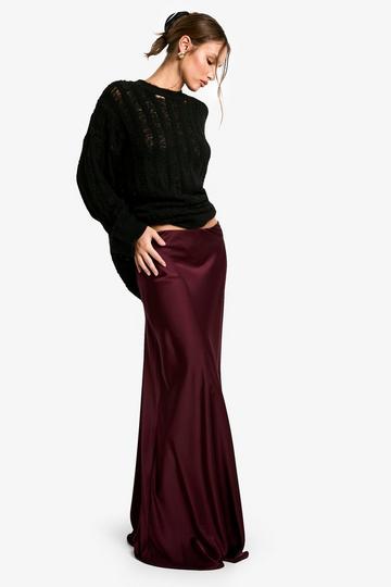 Satin Slip Maxi Skirt burgundy