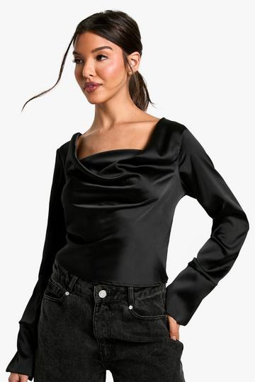 SATIN COWL NECK BLOUSE black