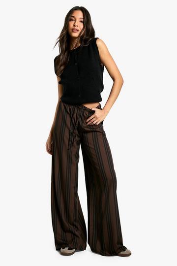 Stripe Drawstring Waist Wide Leg Pants brown