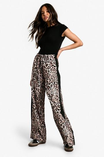 SIDE STRIPE LEOPARD DRAWSTRING WIDE LEG TROUSER leopard