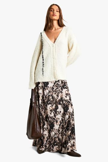 Smudge Print Satin Maxi Skirt stone