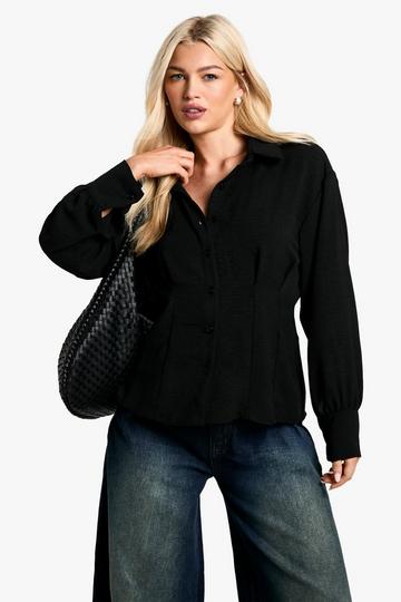 Cinched Waist Hammered Blouse black