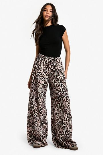 Luipaardprint Wide Leg Broek Met Taille En Trektouwtjes leopard