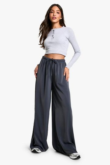 DRAWSTRING WAIST WIDE LEG TROUSERS charcoal