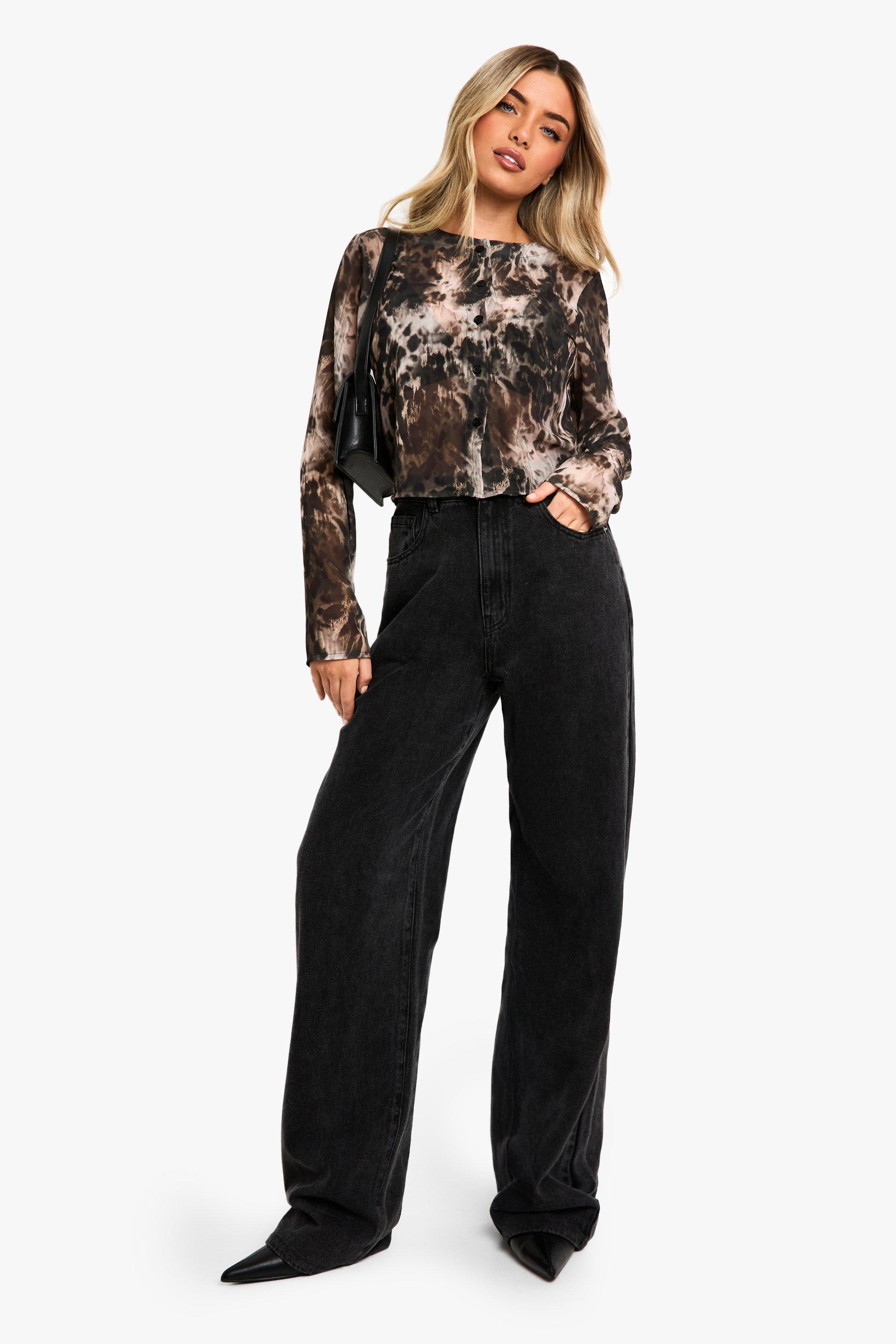 SHEER DARK LEOPARD PRINT WOVEN CARDIGAN TOP boohoo