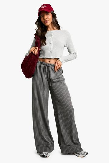 Turn Up Hem Pinstripe Wide Leg Trousers charcoal