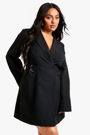 Plus D-Ring Cinched Waist Blazer Dress black