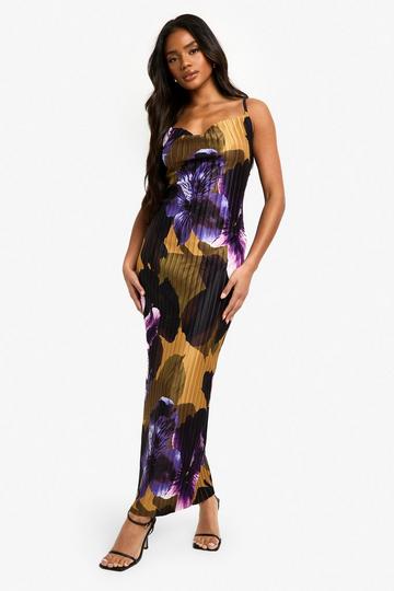 Floral Plisse Strappy Maxi Dress purple