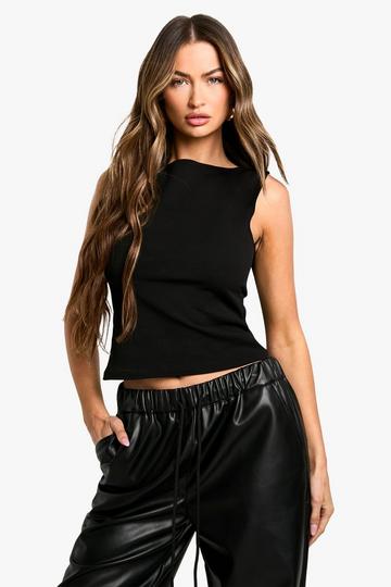 Crepe Slash Neck Sleeveless Blouse black