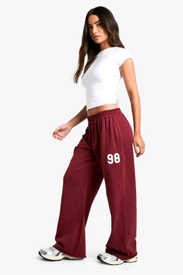 Burgundy Red Petite 98 Slogan Straight Leg Track Pants