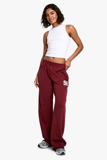 Burgundy Red Tall 98 Slogan Straight Leg Jogger