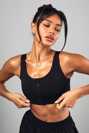 Dsgn Studio Sport Zip Front Light Support Padded Sports Bra black