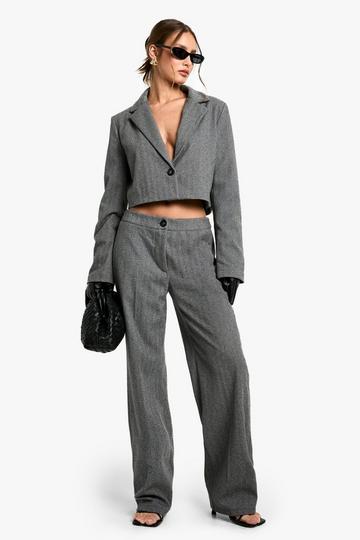 Herringbone Tailored Straight Leg Trouser grey