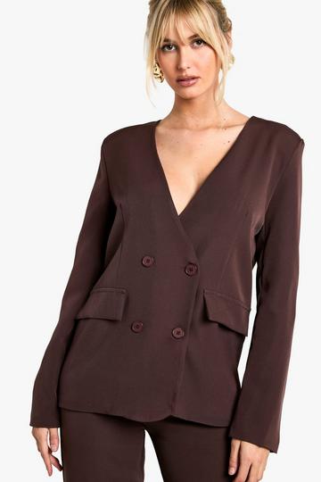 Tailored Double Breast Blazer chocolate