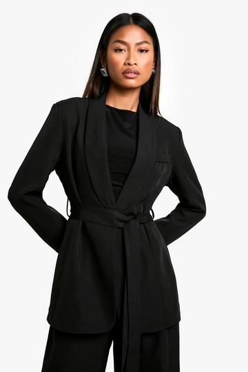 Getailleerde Geweven Blazer Met Ceintuur black