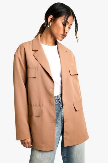 Oversized Geweven Baggy Blazer Met Zakken camel