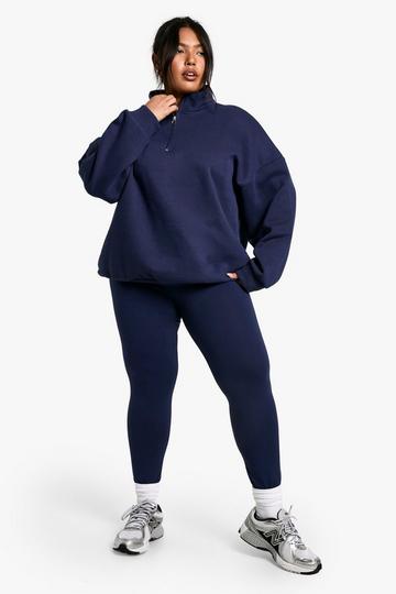 Plus Oversized Trui Met Korte Rits En Leggings Set navy