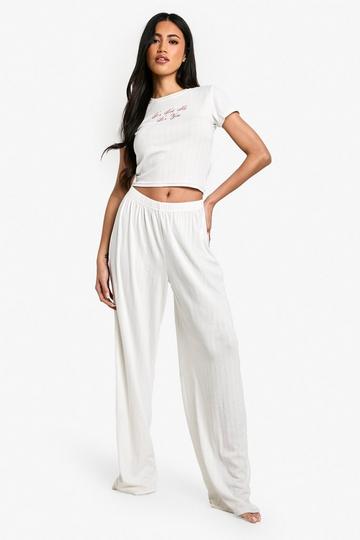 It's Not Me It's You Pointelle Trouser PJ Set cream