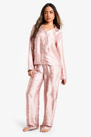 Pink Heart Print Long Sleeve Shirt & Trousers Pyjama Set