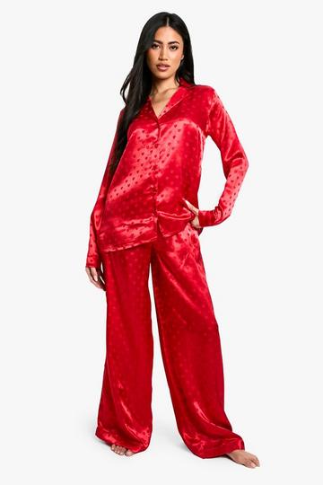 Jacquard Satijnen Hartjes Overhemd En Broek Set red