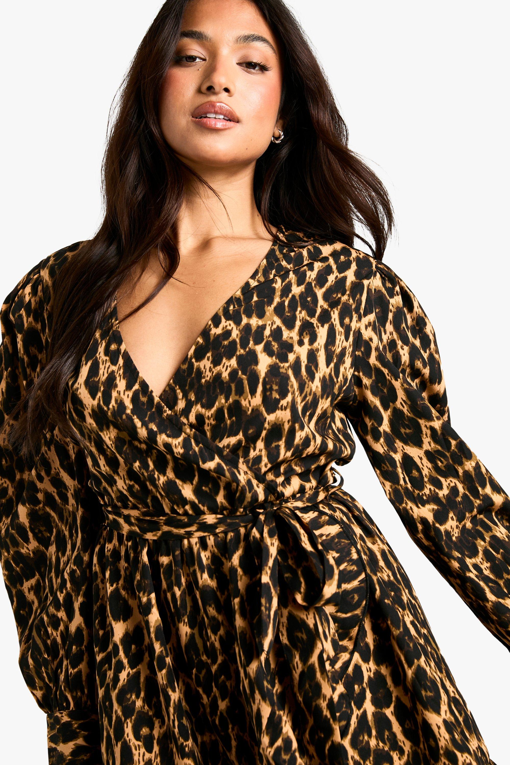 Boohoo leopard wrap dress on sale