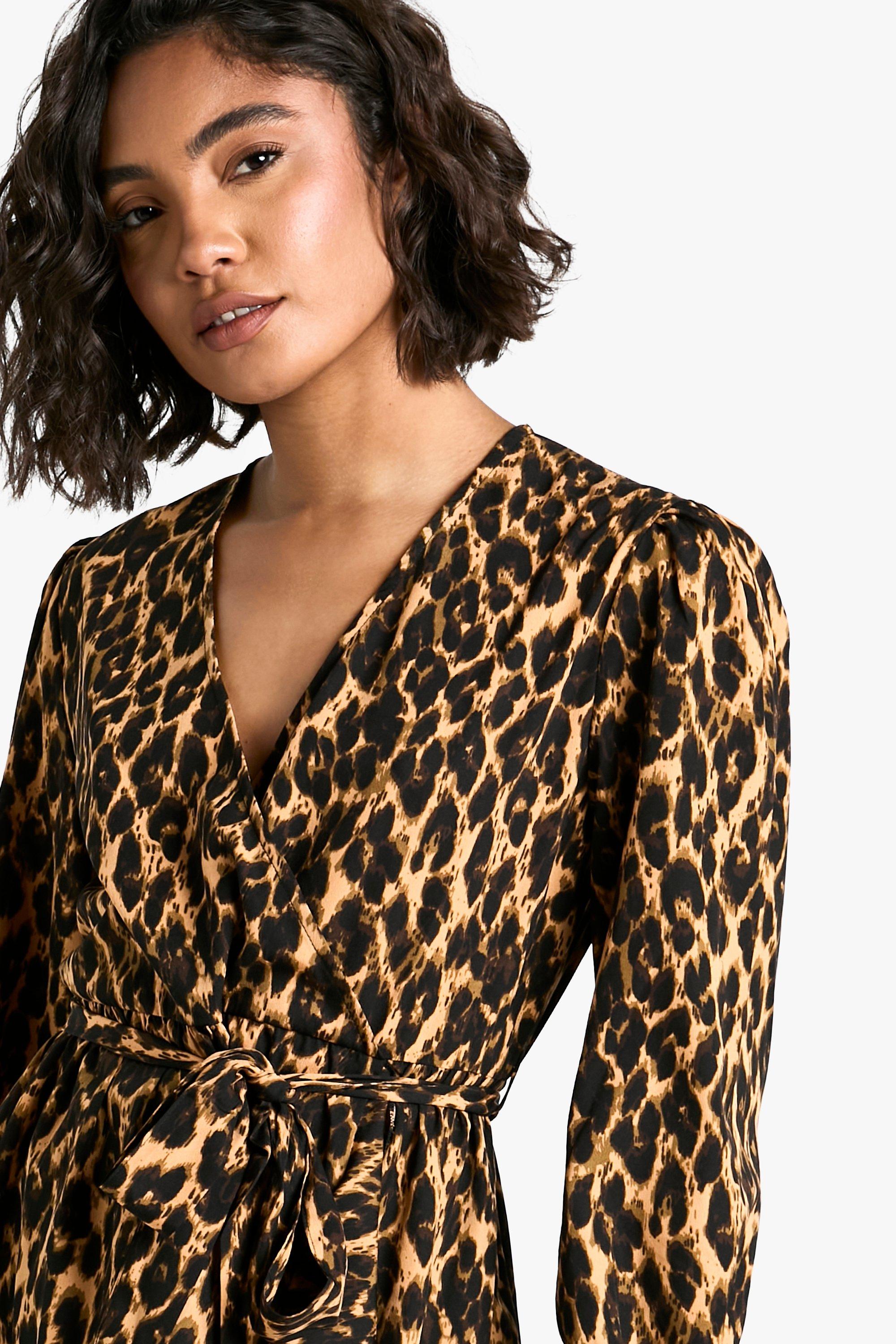 Boohoo leopard wrap dress on sale