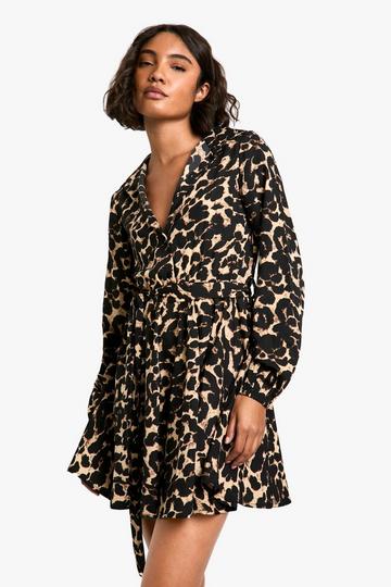 Tall Leopard Print Skater Shirt Dress animal