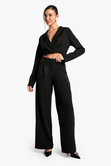 Getailleerde Geplooide Wide Leg Broek black