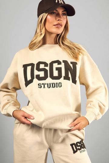 Dsgn Studio Towelling Applique Oversized Sweatshirt stone