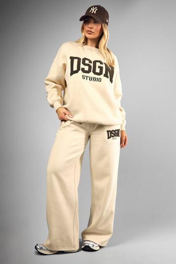 Stone Beige Dsgn Studio Towelling Applique Straight Leg Jogger