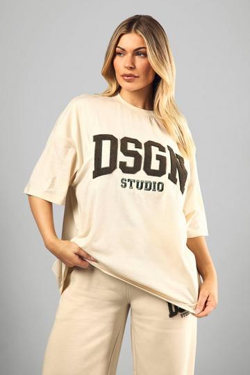 Dsgn Studio Towelling Applique Oversized T-Shirt stone