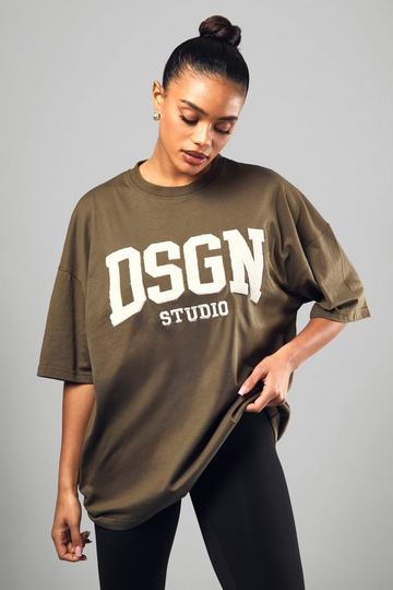 Dsgn Studio Towelling Applique Oversized T-Shirt olive